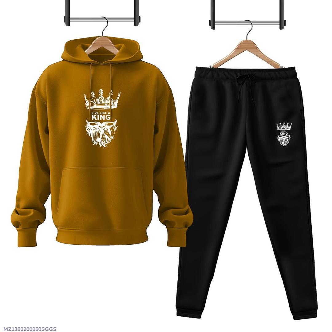 2 Pcs Men's Fleece Printed Hoddie Track Suit
